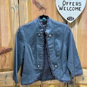 STOOSH Med Grey Military Crop Jacket Cotton Easy Care Y2K Marching Band style